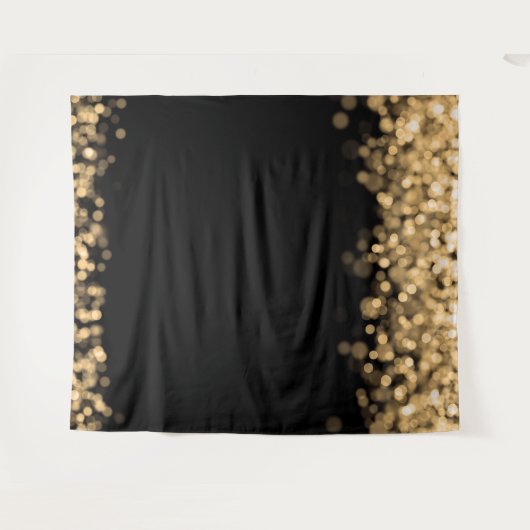 冬の結婚式の写真の背景金ゴールド灯 タペストリー (正面(横))