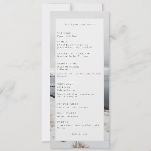 冬の結婚式の写真の風景の結婚式プログラム 招待状 (裏面)