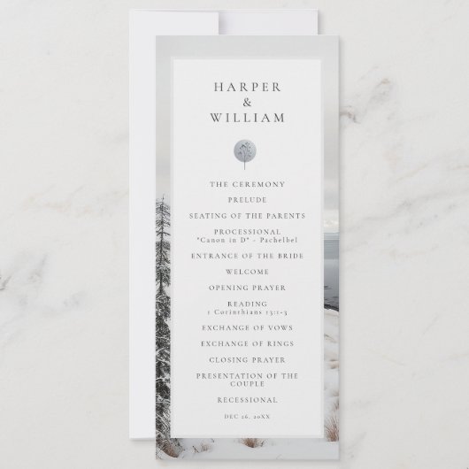 冬の結婚式の写真の風景の結婚式プログラム 招待状 (正面)
