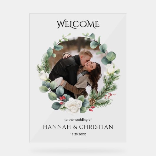 冬の結婚式の写真へようこそ アクリルサイン (正面)