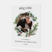 冬の結婚式の写真へようこそ アクリルサイン (傾斜)