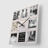 冬の結婚式の写真コラージュまたはアニバーサリースノー スクエア壁時計 (傾斜)