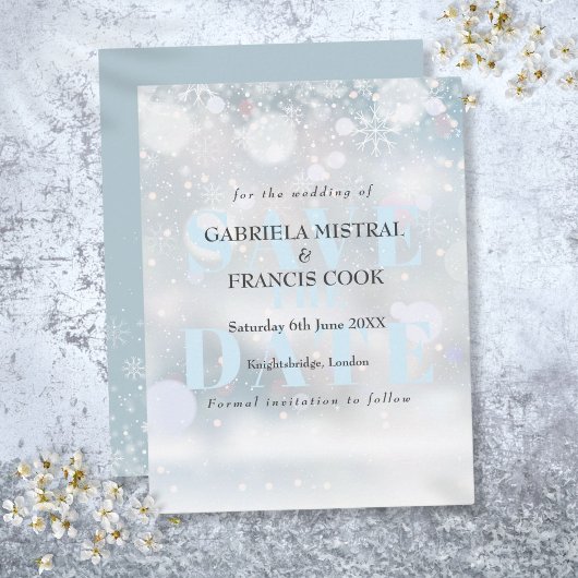 冬の結婚式の初雪のセイヴ・ザ・デート ポストカード