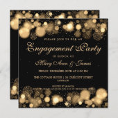 冬の結婚式の婚約パーティ金ゴールド灯 招待状 (正面/裏面)