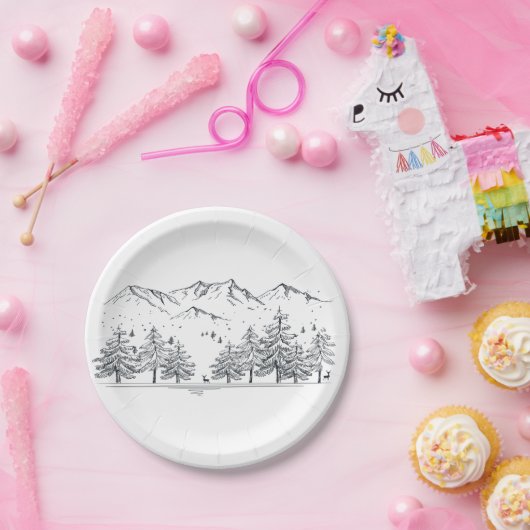 冬の結婚式の山の自然ツリー国 ペーパープレート (パーティー)