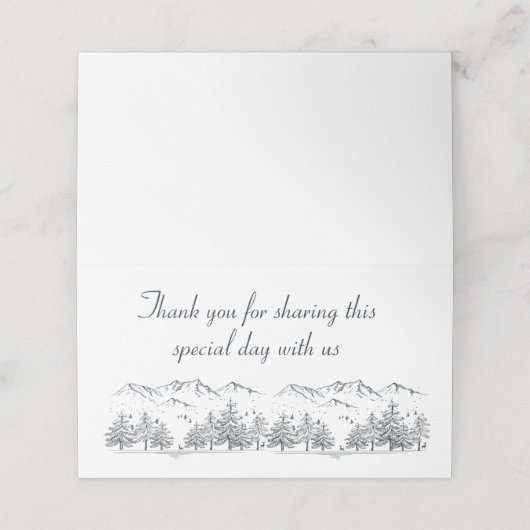 冬の結婚式の山素朴、国ありがとう プレイスカード (外部開封)