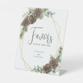 冬の結婚式の常緑の松の円錐好意 台座サイン (正面)