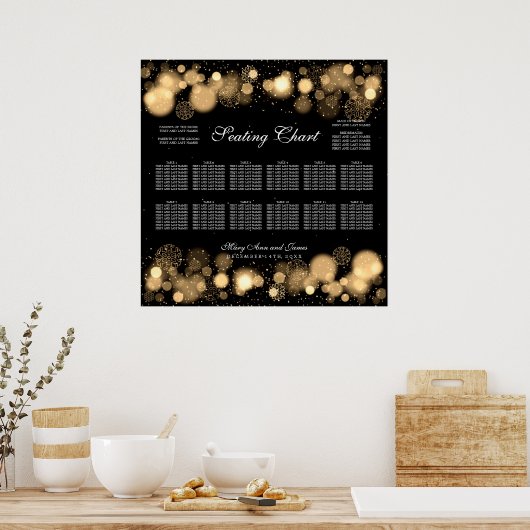 冬の結婚式の座席表の金ゴールド灯 ポスター (キッチン)