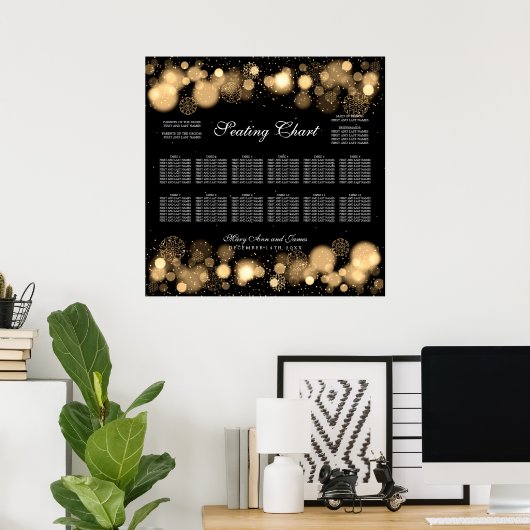 冬の結婚式の座席表の金ゴールド灯 ポスター (ホームオフィス)