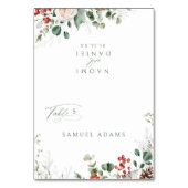 冬の結婚式の折りたたみ式プレイスカード 花柄 テーブルナンバー (正面)