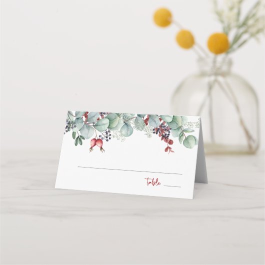 冬の結婚式の折り畳み座席表ユーカリ松 プレイスカード (正面)