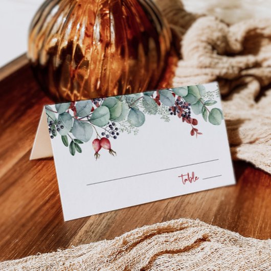 冬の結婚式の折り畳み座席表ユーカリ松 プレイスカード