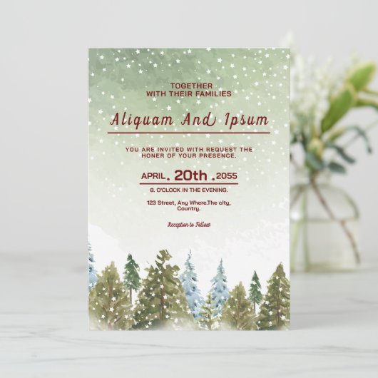 冬の結婚式の招待カードベクトルテンプレート 招待状 (スタンド正面)