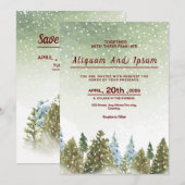 冬の結婚式の招待状のカードベクトルテンプレート 招待状 (正面/裏面)