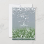 冬の結婚式の木アート緑の灰色の返信カード 出欠カード (正面)