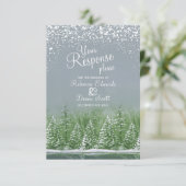 冬の結婚式の木アート緑の灰色の返信カード 出欠カード (スタンド正面)