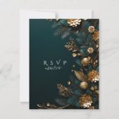 冬の結婚式の松のコーンと金ゴールド松の針 出欠カード (正面)