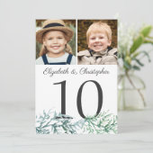 冬の結婚式の松の写真テーブル番号記号 招待状 (スタンド正面)