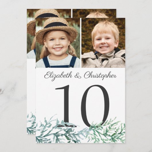 冬の結婚式の松の写真テーブル番号記号 招待状 (正面/裏面)