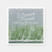 冬の結婚式の松の木の湖の緑の灰色の芸術 スタンダードカクテルナプキン (正面)