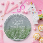 冬の結婚式の松の木の湖の緑の灰色の芸術 ペーパープレート (パーティー)