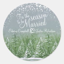 冬の結婚式の松の木の湖の緑の灰色の芸術 ラウンドシール