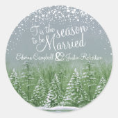 冬の結婚式の松の木の湖の緑の灰色の芸術 ラウンドシール (正面)