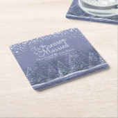 冬の結婚式の松の木の湖の青い芸術 スクエアペーパーコースター (アングル)