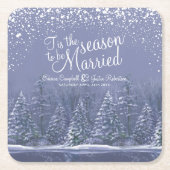 冬の結婚式の松の木の湖の青い芸術 スクエアペーパーコースター (正面)