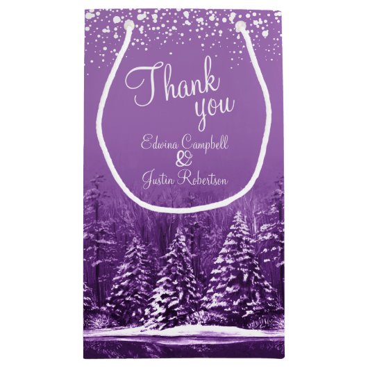 冬の結婚式の松の木の紫の芸術感謝していあなた スモールペーパーバッグ (裏面)