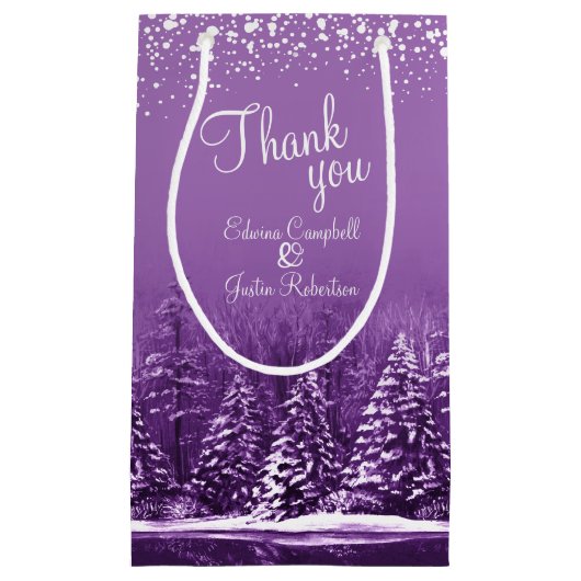 冬の結婚式の松の木の紫の芸術感謝していあなた スモールペーパーバッグ (正面)