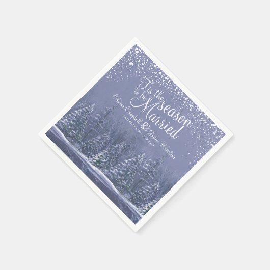 冬の結婚式の松の木レイクブルーアートナプキン スタンダードカクテルナプキン (角)