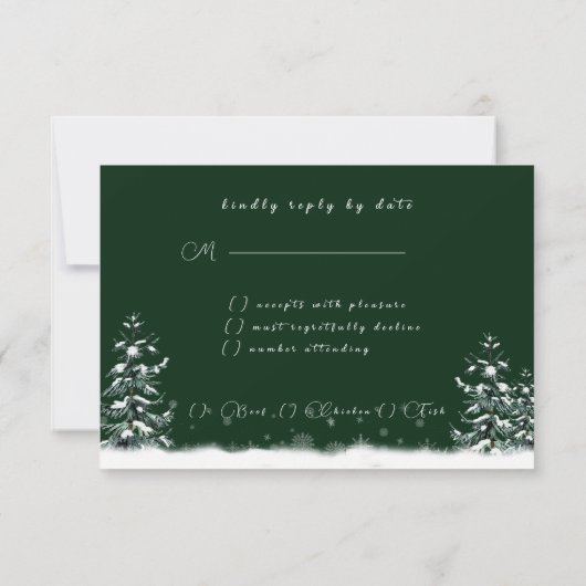冬の結婚式の松の木雪 出欠カード (裏面)