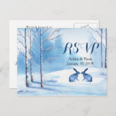 冬の結婚式の水の色の木うさぎRSVP インビテーションポストカード (正面/裏面)