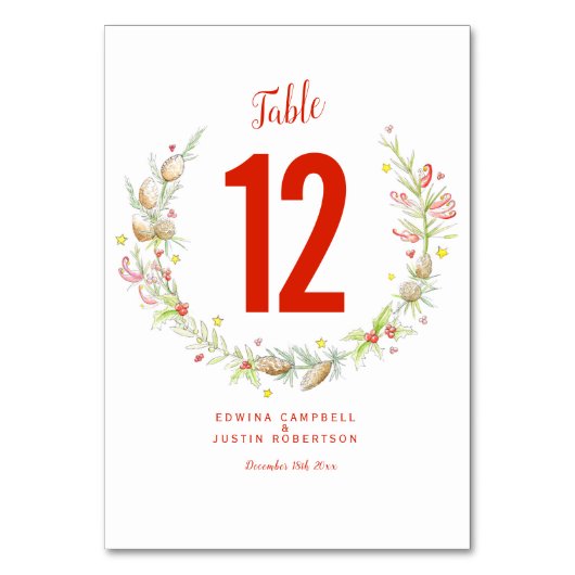 冬の結婚式の水の色の松のコーンの果実 テーブルナンバー (正面)