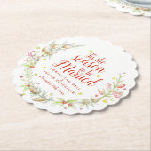 冬の結婚式の水の色の松のコーンの果実 ペーパーコースター (アングル)