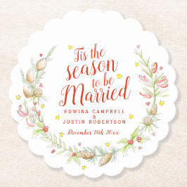 冬の結婚式の水の色の松のコーンの果実 ペーパーコースター