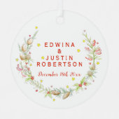 冬の結婚式の水の色の松のコーンの果実 メタルオーナメント (正面)