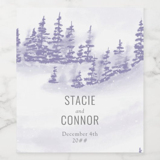 冬の結婚式の水の色の森の雪のシーン ワインラベル (シングルラベル)