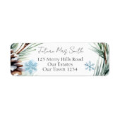 冬の結婚式の水の色の雪の松の住所 シール (正面)