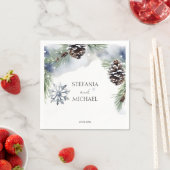冬の結婚式の水色の雪の松のテンプレート スタンダードカクテルナプキン (インサイチュ)