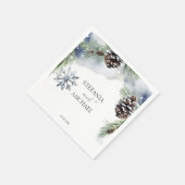 冬の結婚式の水色の雪の松のテンプレート スタンダードカクテルナプキン (角)
