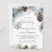 冬の結婚式の水色の雪の松のテンプレート セーブザデート (正面)