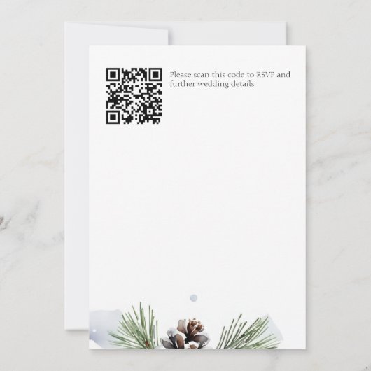 冬の結婚式の水色の雪の松のテンプレート セーブザデート (裏面)