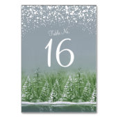 冬の結婚式の灰色の緑の松の木のテーブル番号 テーブルナンバー (裏面)