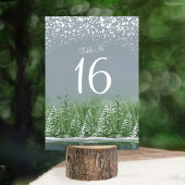 冬の結婚式の灰色の緑の松の木のテーブル番号 テーブルナンバー