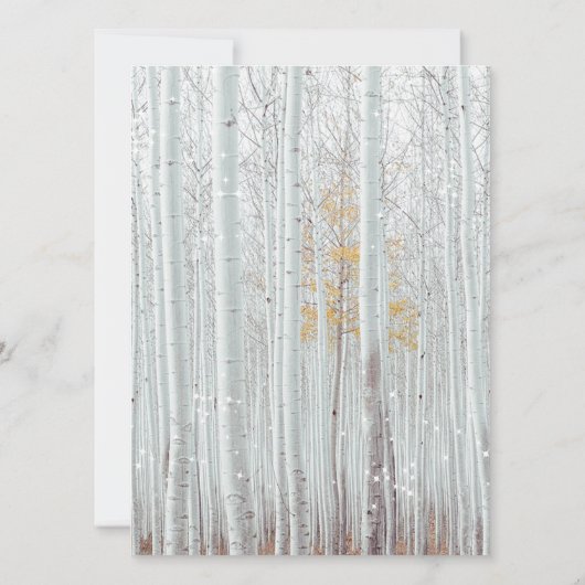 冬の結婚式の白い樺の木松の木の雪 招待状 (裏面)
