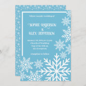 冬の結婚式の白い雪のターコイズ氷 招待状 (正面/裏面)