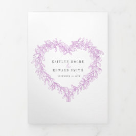 冬の結婚式の紫色のヤドリギの植物結婚 三つ折りプログラム