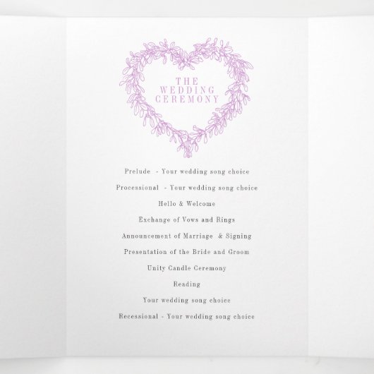 冬の結婚式の紫色のヤドリギの植物結婚 三つ折りプログラム (内部中)